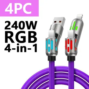 New fast charging data cable-Mobile phone charging cable and data cable 4 Pack 4 in 1 Multi-Function USB Charging Cable, Colorful RGB lighting effect, universal for multiple devices- Fast Charging & Data Transfer, USB A + Type C for iPhone