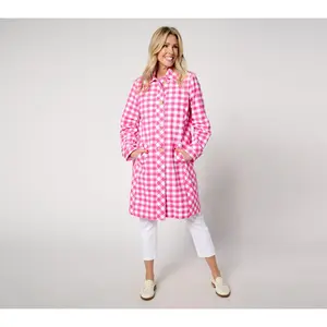 Isaac Mizrahi Live! Regular Gingham Button Front Car Coat