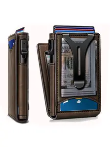 Smart Men's Wallet Slim Aluminum Metal Money Clip 9 Cards Holder RFID Blocking Mens Minimalist Pop Up Wallet with ID Window Magnetic Front Pocket for Men