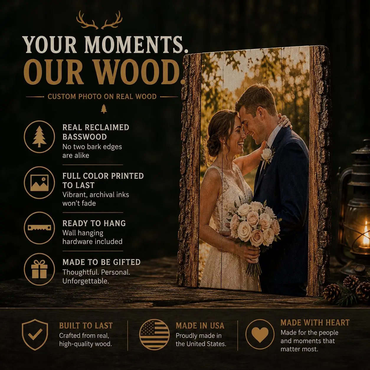 Personalized Custom Photo & Text Wood Sign for Any Occasion | Live Edge Plaque with YOUR Picture or Engraved Message Printed Edge-to-Edge | Gift for Mom, Dad, Couple, Family, Friend, Loved One