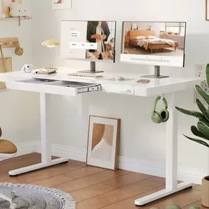 【Spring Glow-up】Claiks Glass Electric Standing Desk with Drawers, Adjustable Furniture, Quick Install Home Office Computer Desk with USB Ports Modern