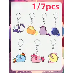 1/7 cartoon keychains as an animated gift. 1.26-inch keychain pendant of high value, creative pendant, keychain, cute acrylic material, bag accessory small gift, cartoon small gift, car keychain decoration, small gift, multiple patterns available