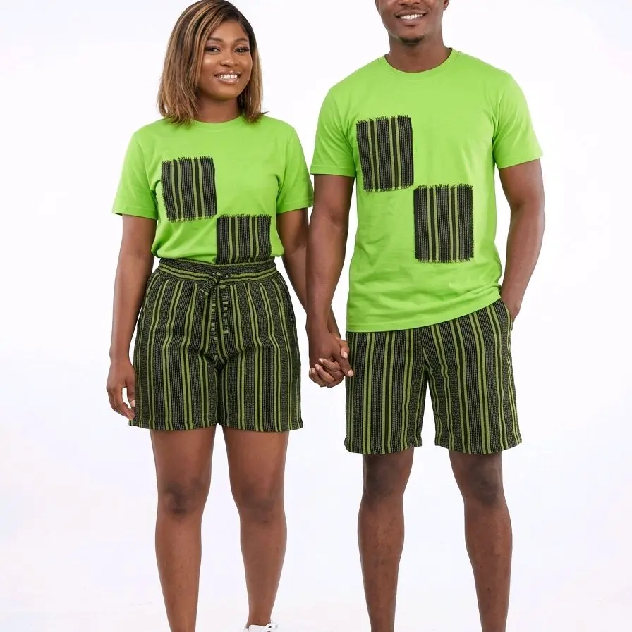 Aso Oke shorts and Tshirt, unisex Matching Shorts and Tshirt, couples twinning outfit, 100% cotton T-Shirt