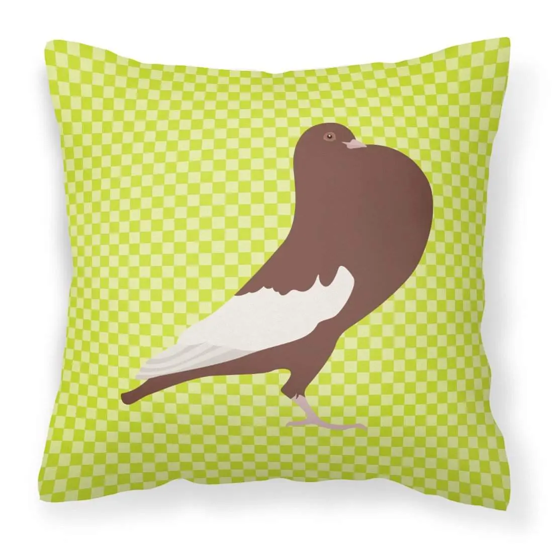 English Pouter Pigeon Print Decorative Pillow, Green Fabric, 18x18in, Handcrafted in the United States, Indoor Waterproof Cushion BB7780PW1818, All Seasons