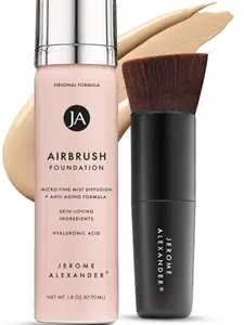 Jerome Alexander MagicMinerals AirBrush Foundation – 2 Piece Set with Airbrush Foundation and Kabuki Brush - Spray Makeup with Anti-aging Ingredients for Smooth Radiant Skin - Light Medium