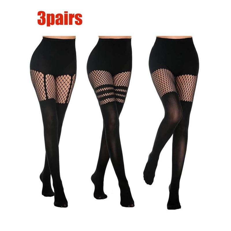 Women's Sexy Mock Thigh High Fishnet Tights, 2-Pairs Suspender Style Pantyhose, See-through Mesh Leggings with Striped Detail, Perfect for Date Night, Party Outfits & Daily Wear, All Seasons Fashionable Basic Legwear