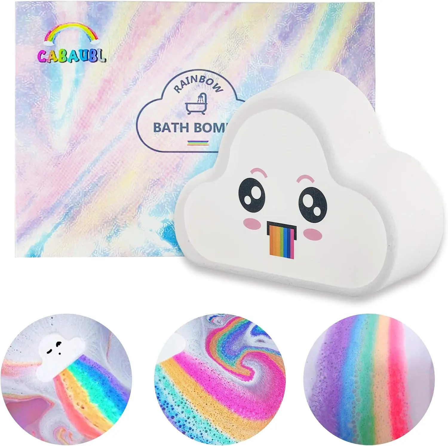 CABAUBL Rainbow Bath Bomb Gift Set Organic Natural Rainbow Cloud SPA Bath Bombs for Aromatherapy Relaxation Soak to Moisturize Skin for Christmas Gifts for Women and Kids