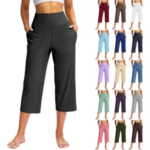 Pull On Capris for Women Dressy Casual Summer Stretch High Waisted Tummy Control Leggings Yoga Pants with Pockets
