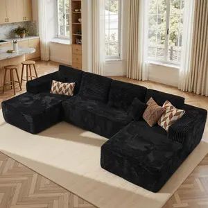 135" Oversized U Shaped Cloud Couch Sectional Sofa with Chaise Modern Modular Sofa with Lounge Chairs Upholstered Boneless Couches for Living Room Bedroom Plush Corduroy Fabric【3 Packages Shipping】