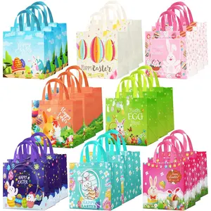 24PCS Easter Gift Bags, Easter Baskets with Handles for Kids, Multifunctional Non-Woven Easter Treat Bags for Egg Hunt, Gifts Wrapping, Supplies, 8.3*7.9*5.9inch