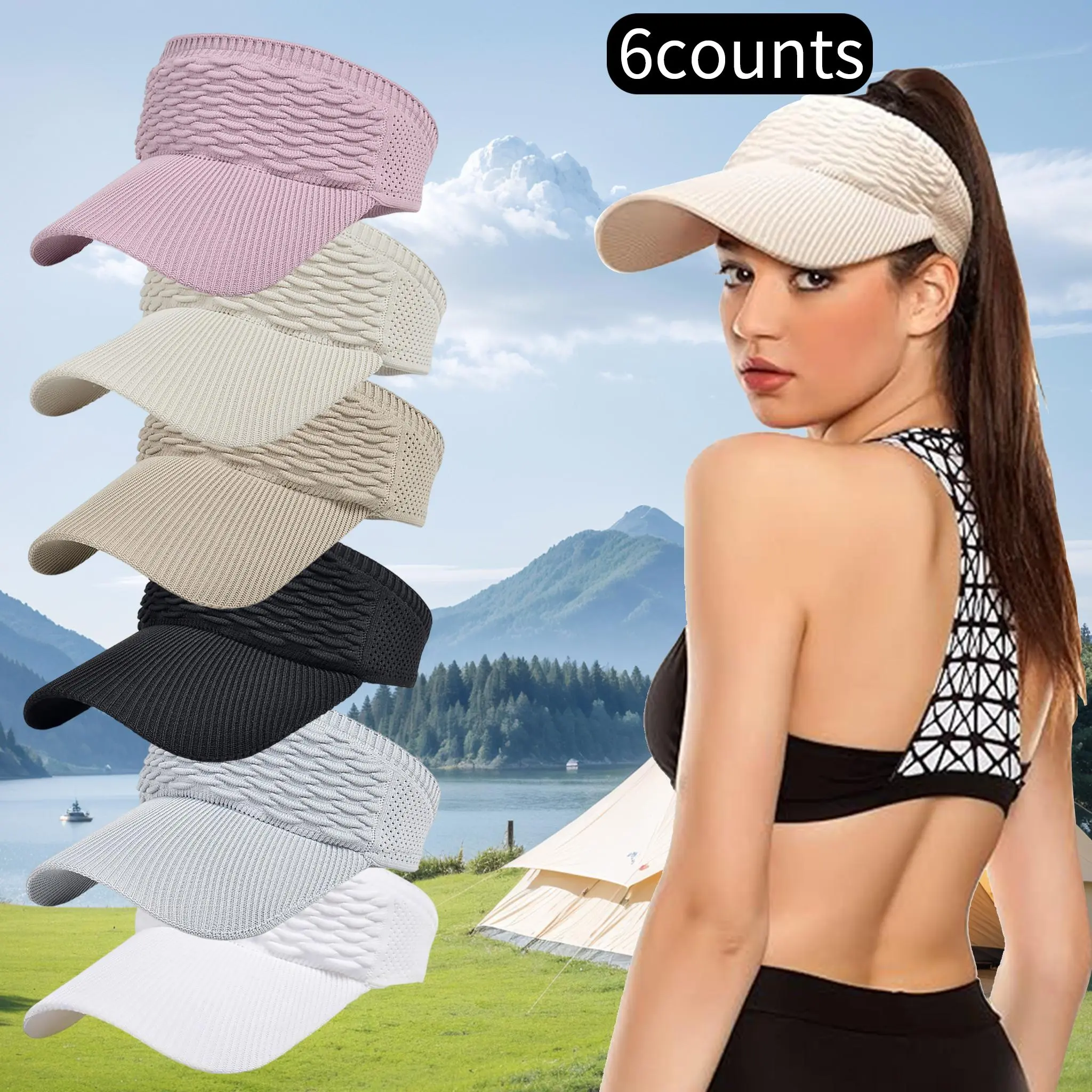 6PCS Women's UV Protection Sun Hat Set, Beach Hat, Korean Style Summer Running Tennis Outdoor Sports Cap, Lightweight Breathable Sporty Shade Hats, Sunscreen Hat, Athletic Hat