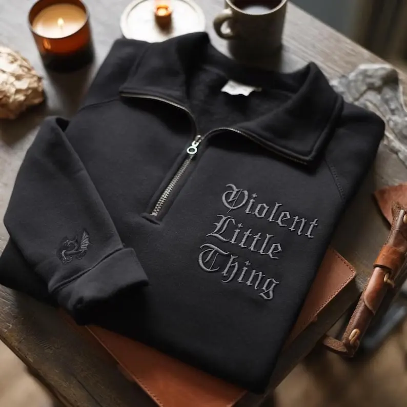 Embroidered Fourth Wing Embroidered Quarter Zip Sweatshirt: Dragon Sleeve, Book Lover Gift T-Shirt