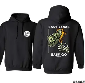 Rest Easy Hoodie – Easy Come Easy Go Skeleton Design, Black Casual Sweatshirt for Men & Women, Comfortable Unisex Pullover, Soft & Warm Classic Fit, Streetwear Top, Gift Idea, High Visibility Green Print, Everyday Wear