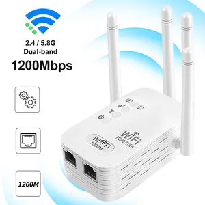 WiFi Extender with 4 Antennas, (5GHz/2.4GHz) 1200MbpsDual Band WiFi Extenders Signal Booster for Home, Wireless Signal Repeater, Covers Up to 12,000 Sq.ft & 100 Devices, Repeater & Ethernet Port
