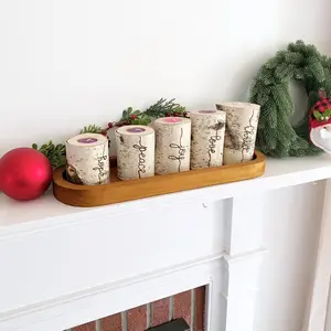 Set of Five Birch Candles with Colored Candles for Christmas Advent Wreath - Ornaments, Decor
