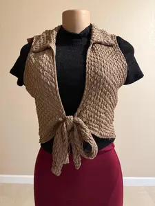 CHALECO STRECH POLIESTER - Brown Knitted Vest with Tie Front Design for Poliester Material