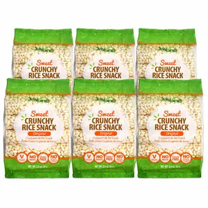 Jayone Sweet Crunchy Rice Snack Original, 6 Pack, 2.8 oz Bags, Vegan Gluten Free Crispy Rice Snack