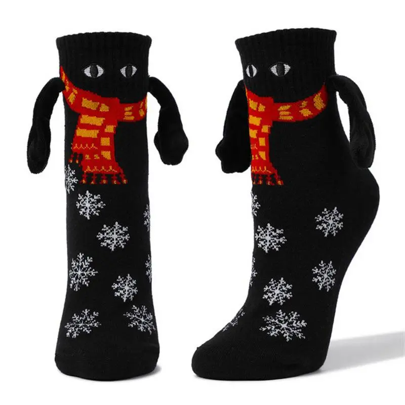Couple Magnetic Handle Cute Hand Socks Christmas Black Cotton Beard Fabric