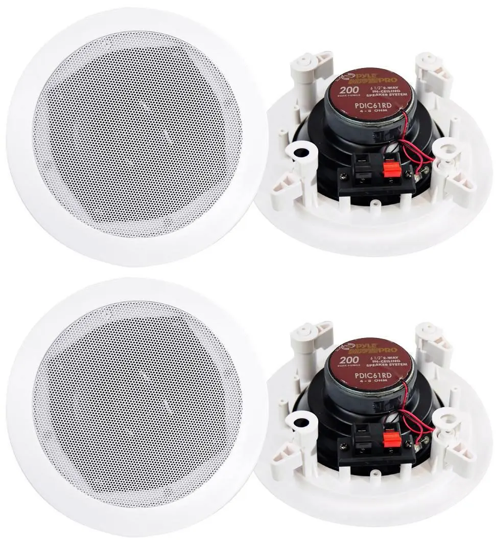 4) New PYLE PRO PDIC61RD 6.5'' White 400W 2-Way In-Ceiling/Wall Speakers System