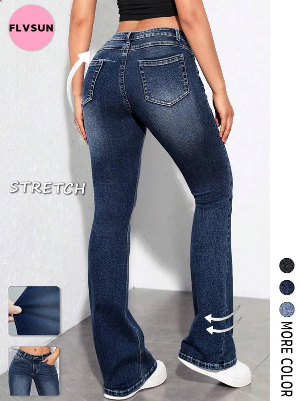 Flvsun- Women's Bell Bottom Jeans Low Rise Bootcut Flare Wide Leg Stretch Fit Long Denim Pants  Mom Jeans  90s Outfits  Low Rise Flared Jeans