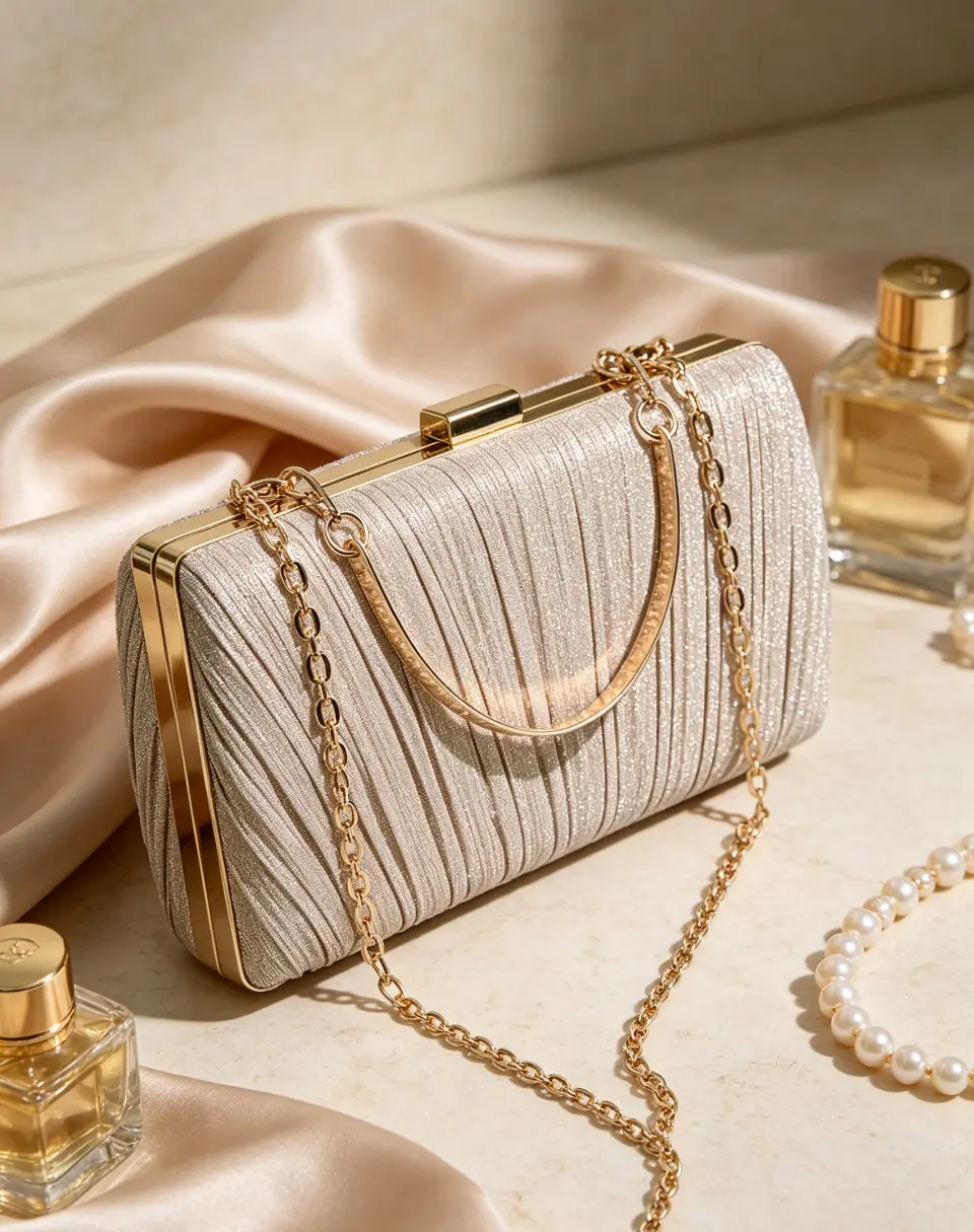 Elegant Formal Pleated Clutch - Convertible Handbag-Crossbody Bag for Evening Banquet Events