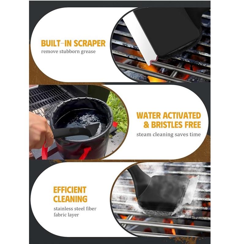 Grill Brush Bristle Free, Grill cleaner Brush With 5 BBQ Replacement Head For Cast Lron, Stainless Steel Grates, Safe Grill Scraper Qutdoor BBQ Grill, Perfect Gift for Family, Household，St. Patrick's gift