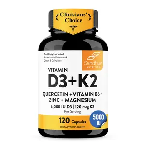 Vitamin D3 K2 Magnesium 5000 IU 120 mcg with B6 Zinc Quercetin - 120 Capsules Superior Absorption Immune Energy Muscle Support for Men & Women