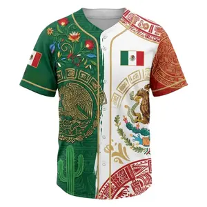 Mexico Baseball Jersey for Men Women, Patriotic Mexican Flag Colors Button Up Shirt, Unisex Summer Streetwear Fan Gift