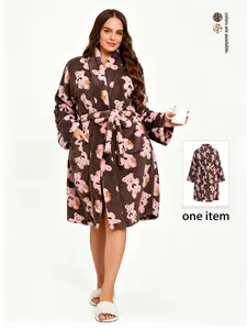 Women's Thickened New Large Size Sleep Robe, Flannel Bathrobe, Long Sleeve Home Wear, Fall Winter Ladies Pajamas, Cozy Nightwear