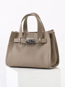 Quiet Luxury Top-Grain Leather Mini Tote Bag - Vintage Lock Accent Handbag