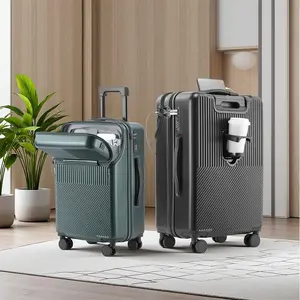 20-26in Front-Opening Luggage | USB Charger & Cup Holder Built-In | Anti-Scratch PC Hard Shell | Portable Practical for Business & Leisure Travel8028