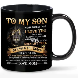 To My Son Coffee Mug – Lion Letter Design 11oz Ceramic Cup from Mom, Inspirational Gift for Son, Home & Office Drinkware