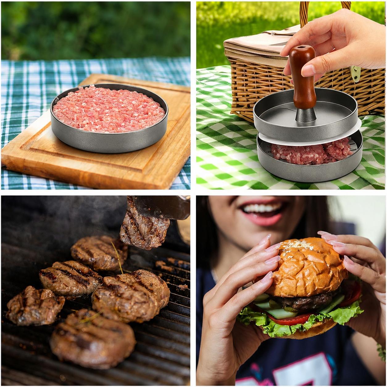 Non-Stick Handheld Round Burger Press Utensils - Thick, Smooth Patty Maker for Uniform Meat & Beef Forming, Essential Kitchen Tool for Home Cooking & Outdoor Grilling (Cheese Patty Compatible), 1 Pc, Home/Outdoor