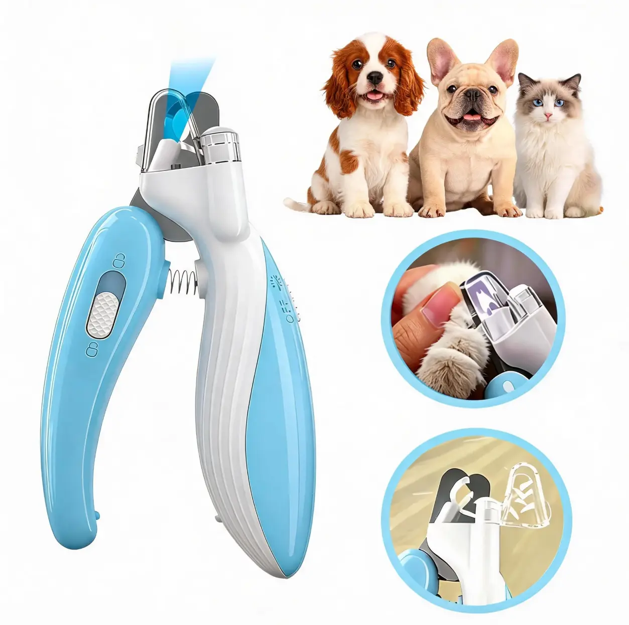 LED Light Pet Nail Clipper for Dogs & Cats - Stainless Steel Sharp Blades, Safety Guard, Non-Slip Whale Grip Handle, Secure Lock, Bloodline View for Safer Cuts, At-Home Pet Grooming Accessory