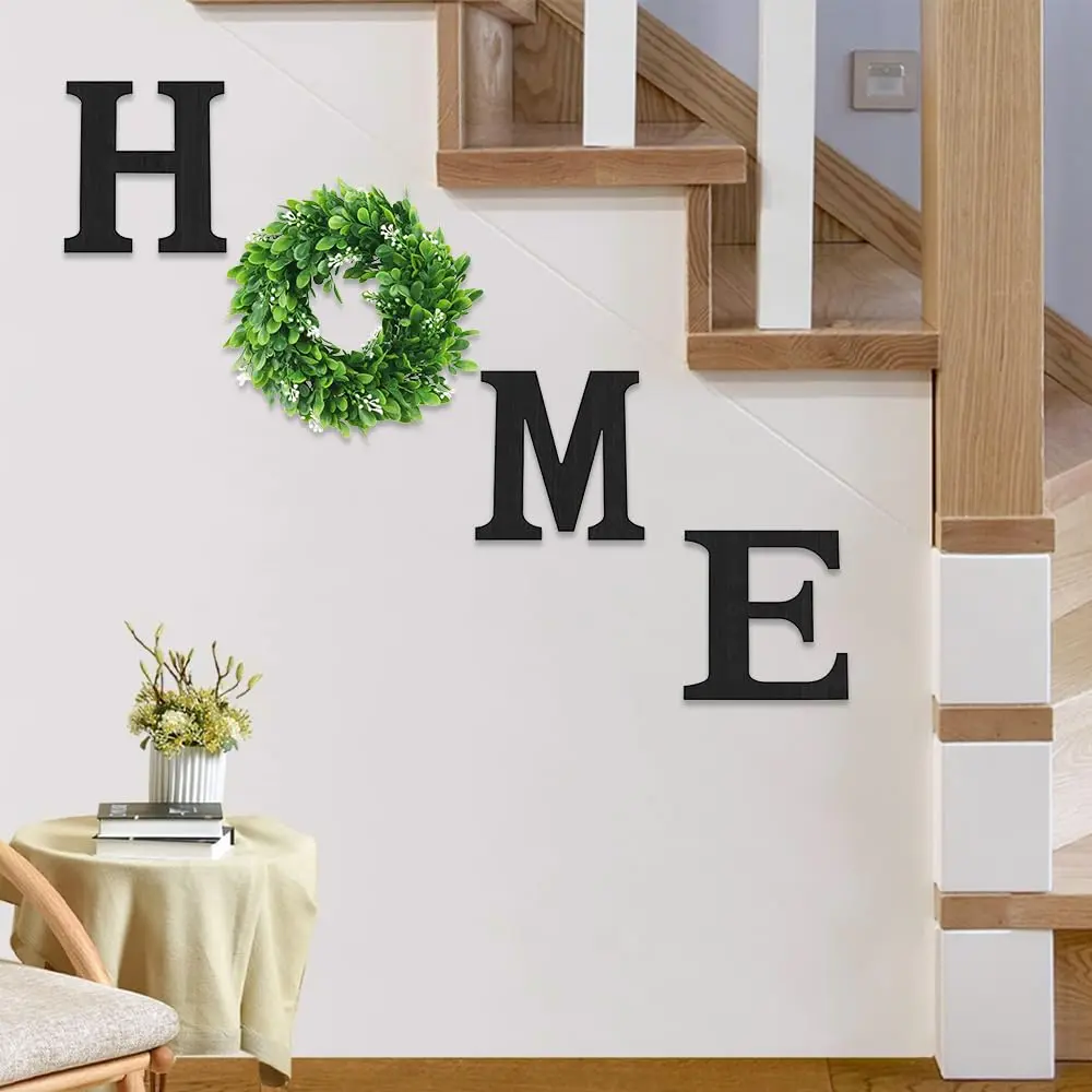 Sturdy Wooden Black Letter 'O' with Floral Eucalyptus Wreath - Hanging Farmhouse Wall Decor, Rustic Sign for Living Room - Thoughtful Gift for Friends, Party & Housewarming