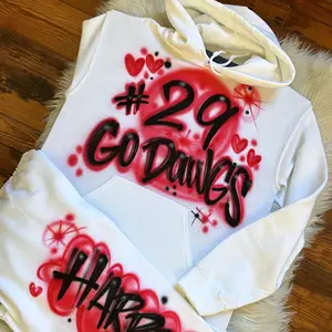 Custom Airbrush Name Hoodie 90s Style - Oversized Design with Heart Graphic, White Color, and Unique Name Text