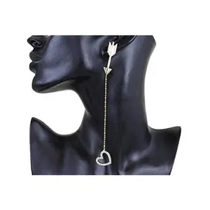TFJ Women Fashion Jewelry Earring Set Long Dangle Arrow Gold Metal Bling Heart