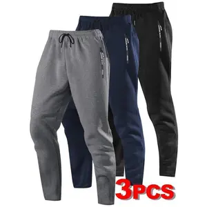 [Breathable Polyester] Men's Athletic Jogger Pants |   3pcs |   Polyester Blend |   Letter Print Zipper Pockets & Drawstring |   All-Season & Casual Wear |   Sporty Look |   Smooth Texture Fabric New 2025