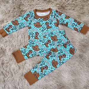 Boots hat gingham printed howdy cowboy pajamas set kids boys sleepwear set