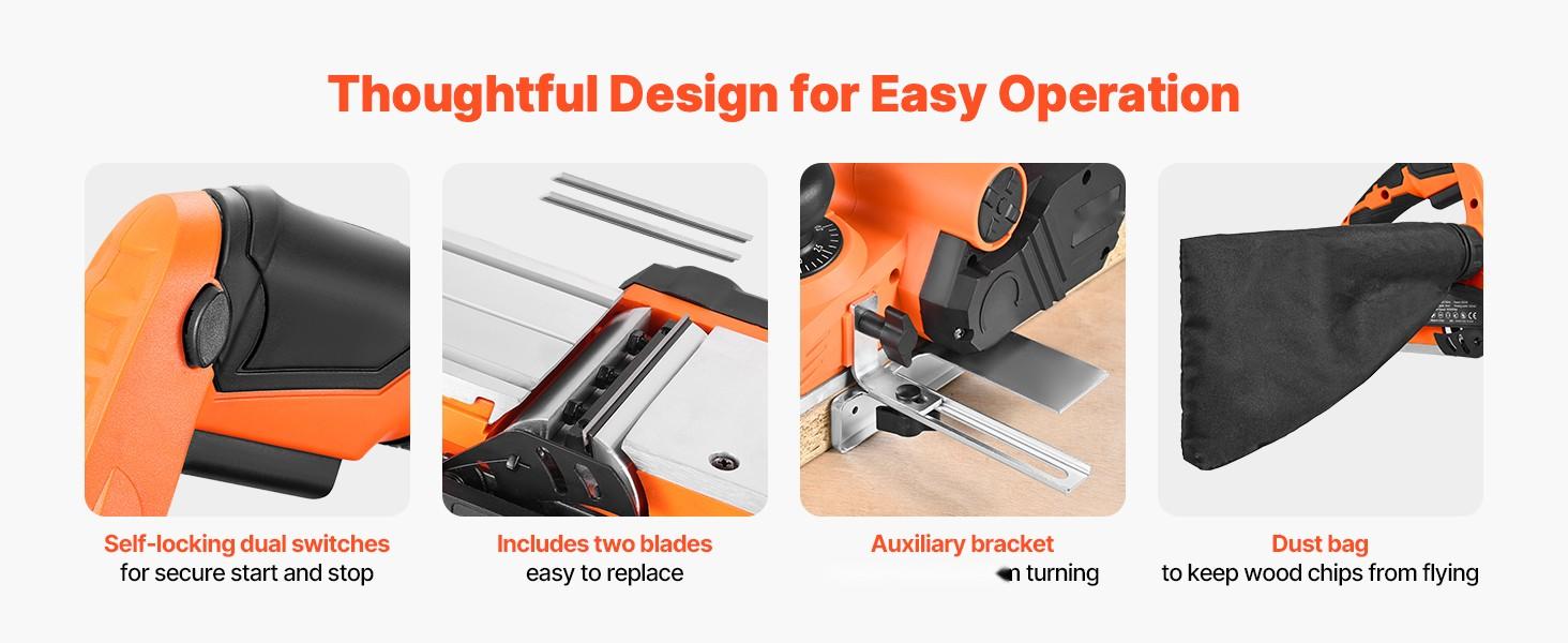 Electric Hand Planer 3-1/4-Inch Cut Width, 7 Amp 14500 RPM Corded Power Handheld Planer for Woodworking, Adjustable Cutting Depth, 2 Replacement Blades, Chamfering and Smooth Finish for DIY Carpentry Projects Electric Hand Planer 3-1/4-Inch Cut Width, 7 Amp 14500 RPM Corded Power Handheld Planer for Woodworking, Adjustable Cutting Depth, 2 Replacement Blades, Chamfering and Smooth Finish for DIY Carpentry Projects