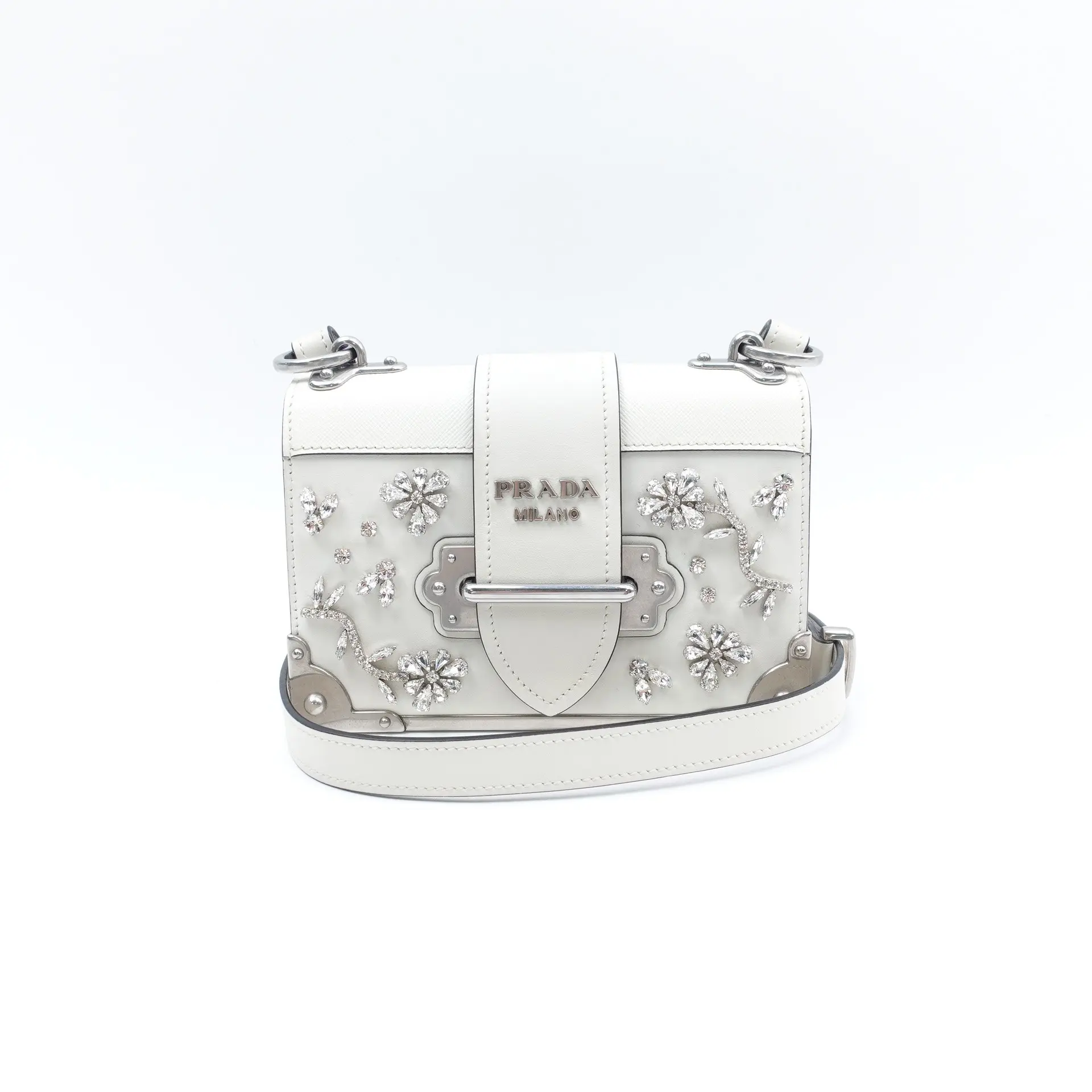 Pre-owned PRADA Calfskin Shoulder Bags Pionniere White Shoulder Bag T10419185