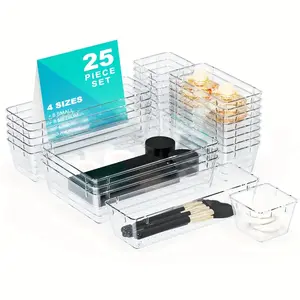 25-Piece Kitchen Storage Container Set Storage boxes Stackable Clear Plastic Storage Organizer Box, Dustproof Multi-Purpose Drawer