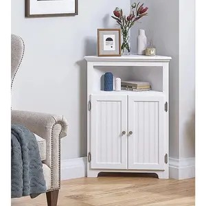 Bathroom Corner Storage Cabinet, Small Floor Corner Cabinet with Doors and Adjustable Shelves, Freestanding Narrow Cabinet Organizer for Bathroom, Kitchen, Living Room, White