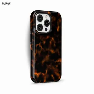 Dark Orange Tortoise Shell Phone Case for iPhone 16e 15 14 Pro Max 8 Plus SE, Galaxy S25 S21 S20
