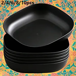 Reusable Square Plastic Plates, 2/4/6/8/10pcs Set, Durable and Lightweight, Ideal for Home Kitchen Dining Camping Picnic