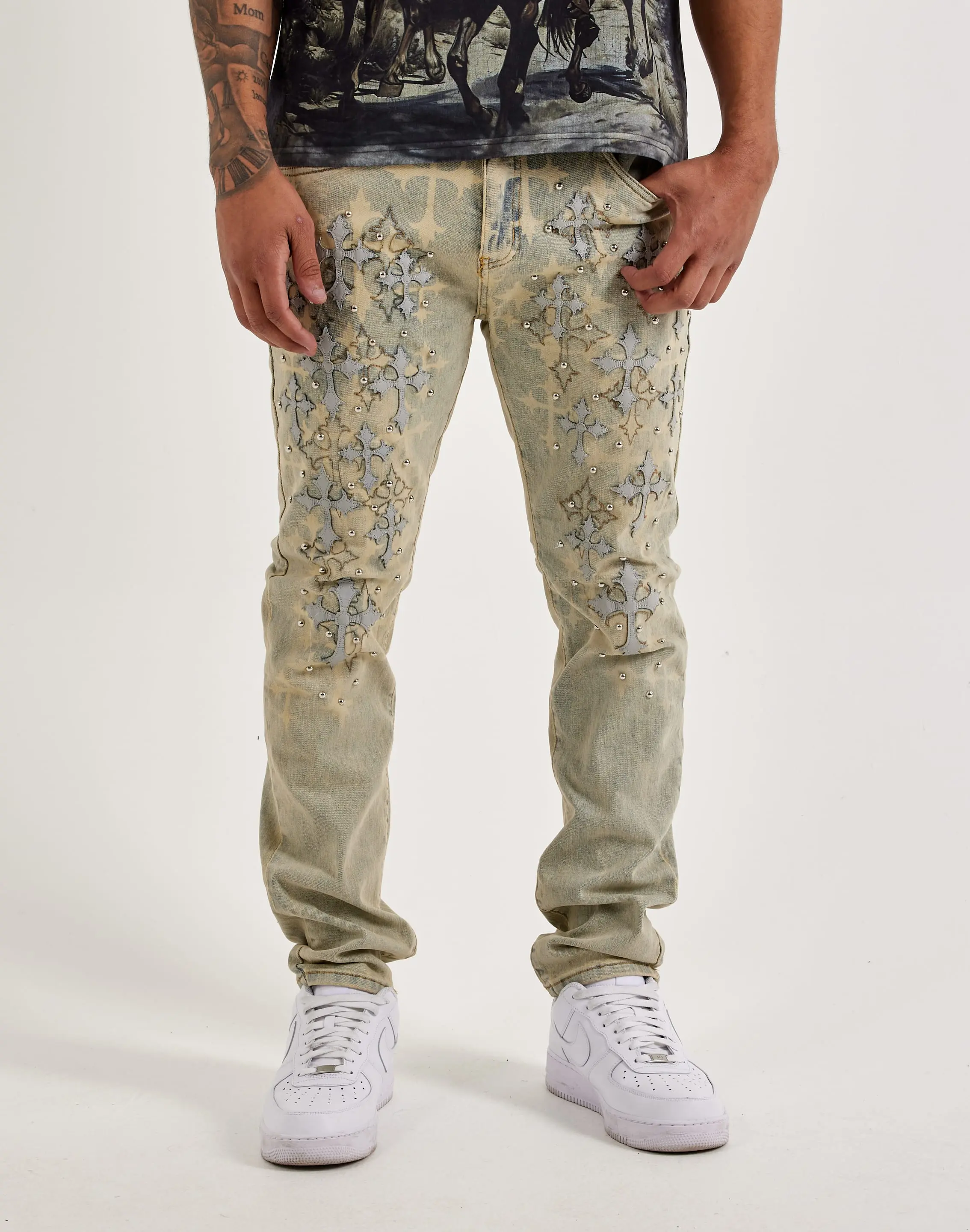 Mens WAIMEA Slim Cross Overlay Denim Jeans