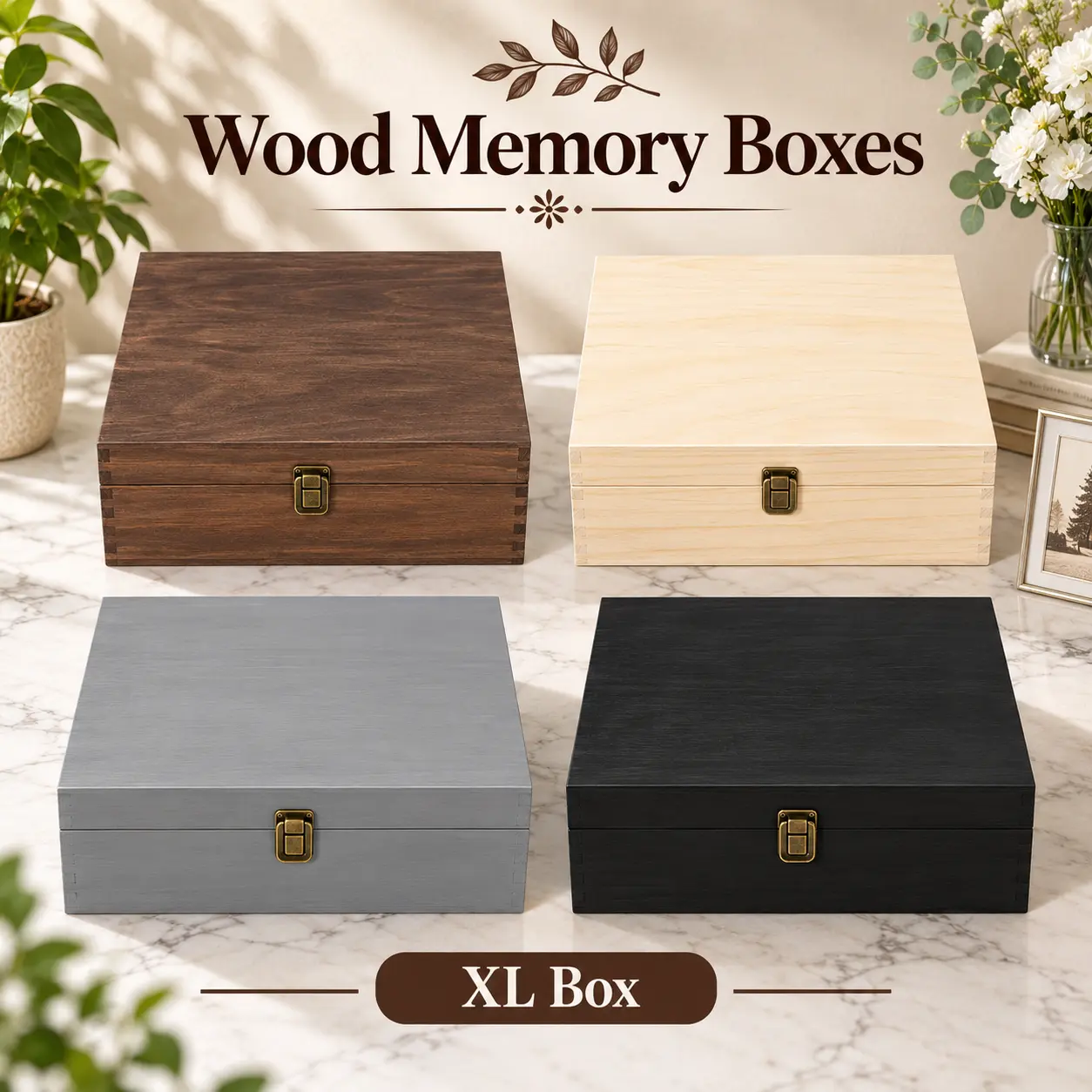 MakerFlo XL Wood Memory Box, Pine Wood Keepsake Storage Box, Rectangle, Case of 6