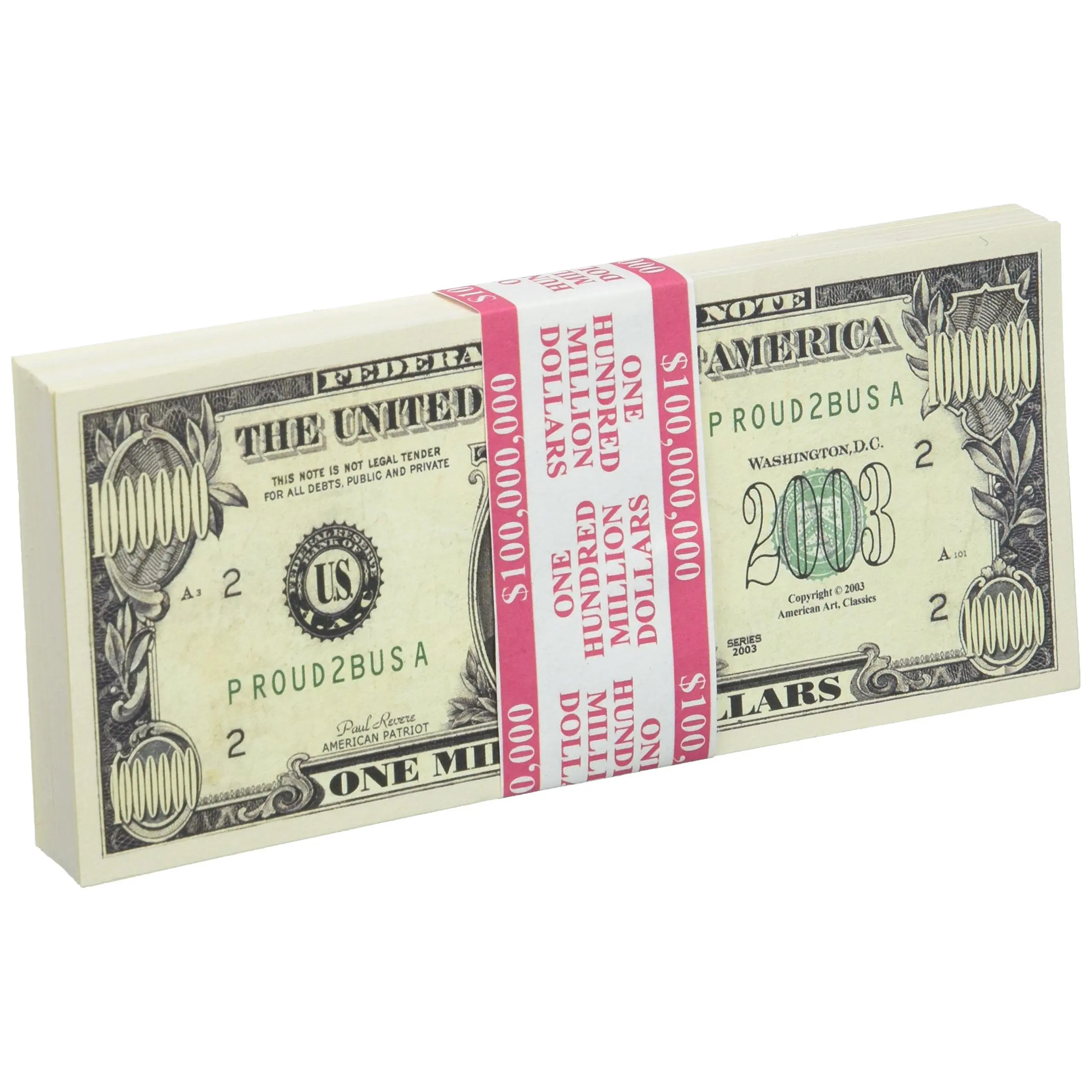 100 Count Banded Paul Revere Patriot Million Dollar Bills