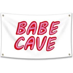 60in x 40in Babe Cave  Flag - Funny Poster With   - Durable Man Cave Wall Banner for College Dorm Room Decor, Outdoor Events, Festivals