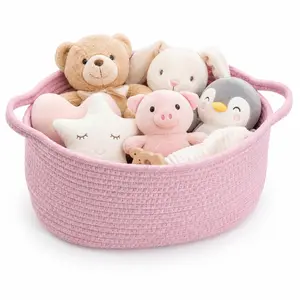 Small Woven Gift Basket Empty with Bag & Ribbon,Durable Baskets for Graduation Gifts,Empty Small Rope Basket for Storage 12"X 8" X 5" Baby Toy Baskets with Handles,pink